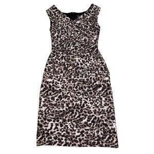 Adrianna Papell Dress Size 4 Bodycon Sheath Shutter Pleated Animal Print Midi